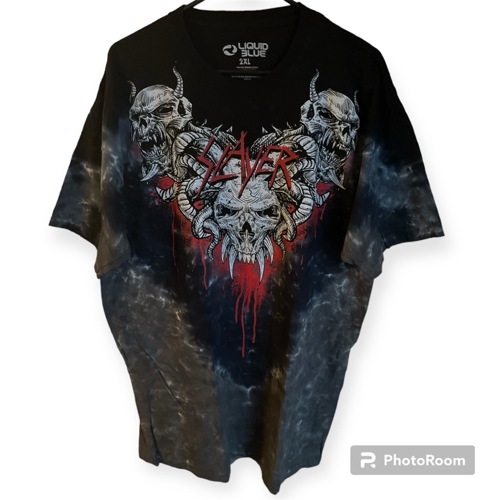 Slayer Liquid Blue 2XL Band T Shirt Graphic Tie Dye Metal Fan Casual Concert